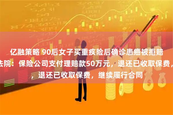 亿融策略 90后女子买重疾险后确诊患癌被拒赔，终审胜诉！法院：保险公司支付理赔款50万元，退还已收取保费，继续履行合同