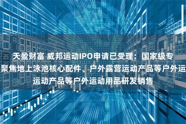 天盈财富 威邦运动IPO申请已受理：国家级专精特新小巨人，聚焦地上泳池核心配件、户外露营运动产品等户外运动用品研发销售