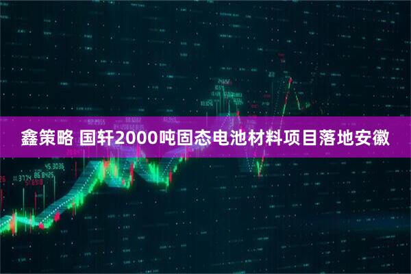 鑫策略 国轩2000吨固态电池材料项目落地安徽