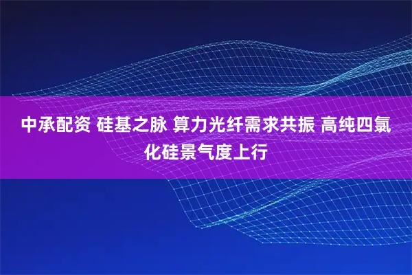 中承配资 硅基之脉 算力光纤需求共振 高纯四氯化硅景气度上行
